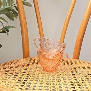 Vintage 80's Arcoroc France Pink Rosaline Swirl Glass Teacups